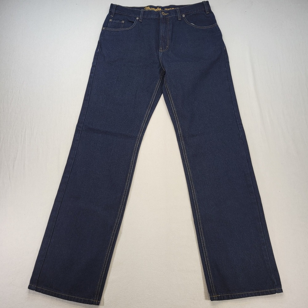 Wrangler Regular Fit Jeans Mens 34x36 Dark Blue Denim Straight Leg 1096FXVBI